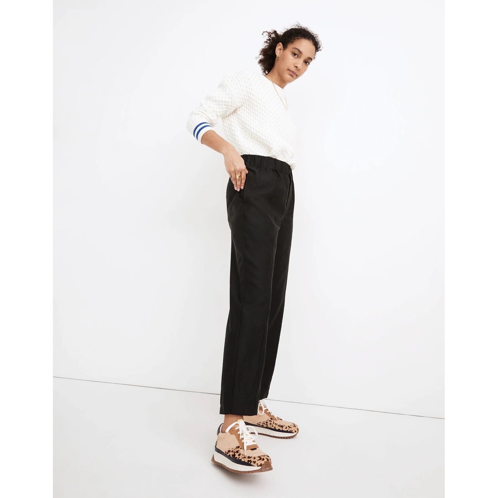 Madewell Pull-On Crop Pants Elastic Waist Straight Leg Black‎ Size S